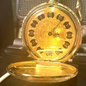 Vintage Geneva Pocket Watch Gold Tone Roman Number Serviced Keeps Time